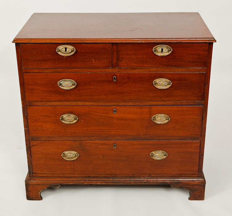 EARLY 19TH CENTURY MAHOGANY CHEST with two short and three long drawers, 89cm high, 95cm wide