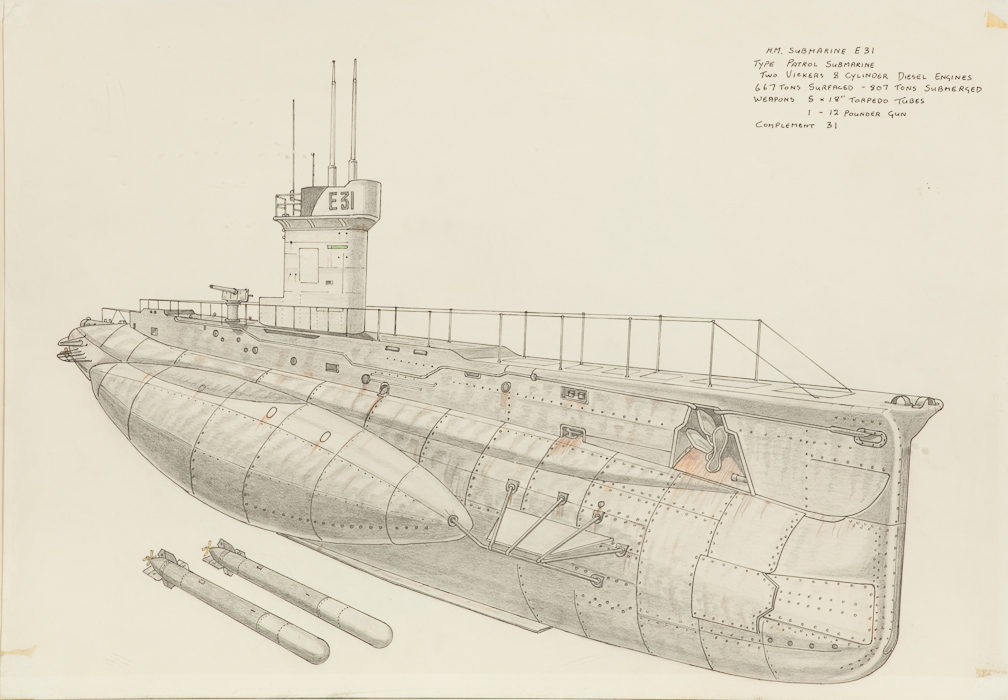 COLLECTION OF PEN AND CRAYON MILITARY DRAWINGS of Naval ships, Submarines, soldiers and other