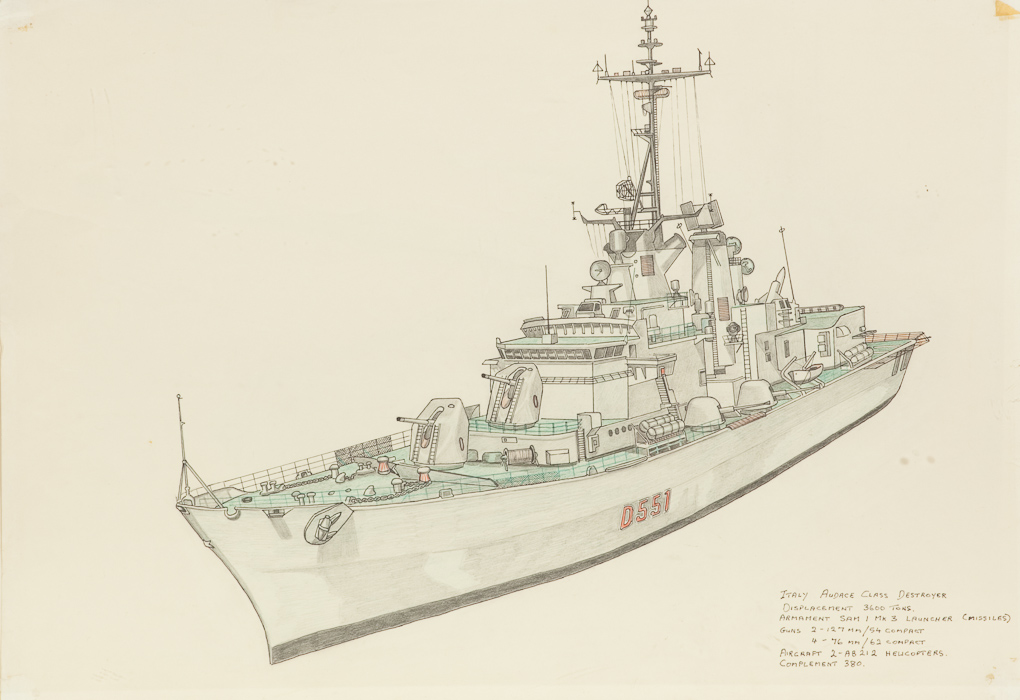 COLLECTION OF PEN AND CRAYON MILITARY DRAWINGS of Naval ships, Submarines, soldiers and other - Image 2 of 4