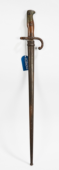 LATE 19TH CENTURY FRENCH BAYONET dated 1876, 66cm long; along with a 19th century leather and - Image 2 of 2