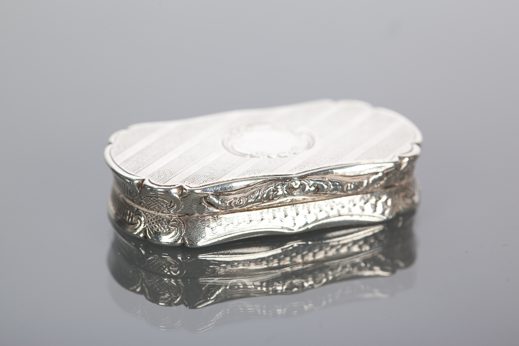 VICTORIAN SILVER VINAIGRETTE BY NATHANIEL MILLS, the hinged lid of serpentine form, with a central