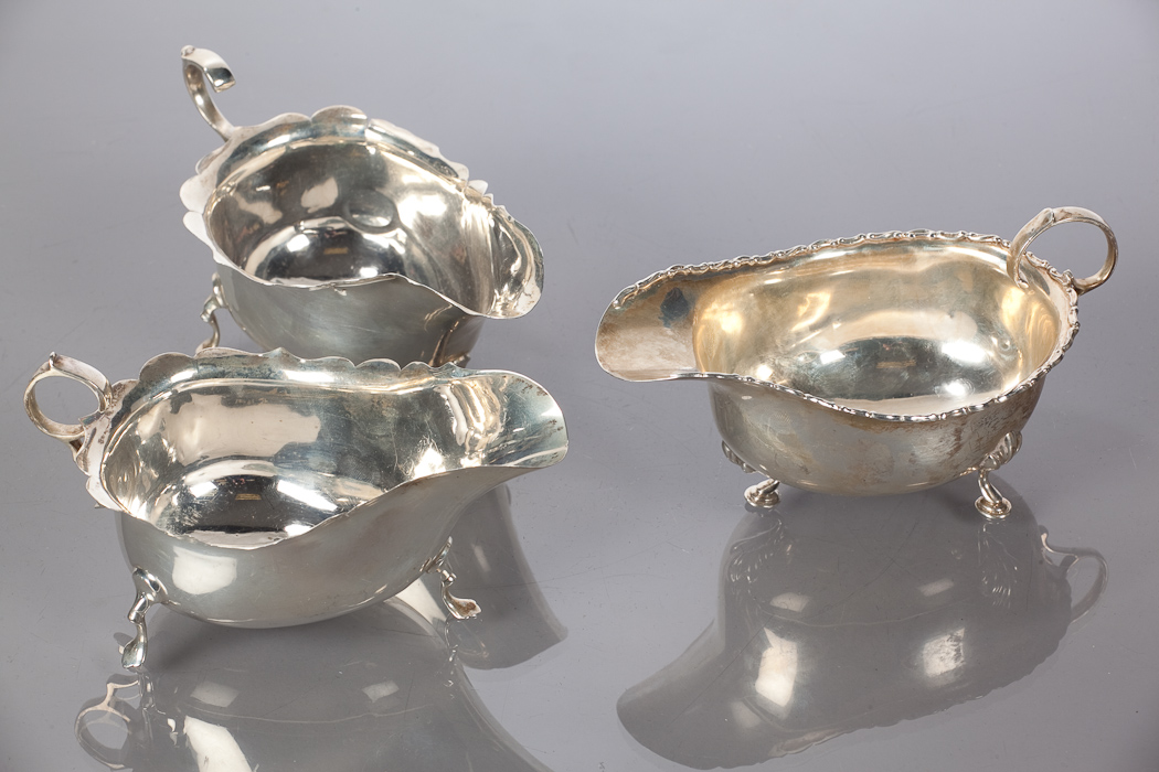 PAIR OF SILVER SAUCEBOATS the pair with Sheffield marks, maker Edward & Sons Glasgow, approximately