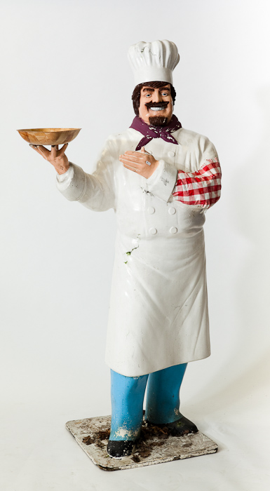 LARGE ADVERTISING MODEL OF A CHEF wearing a red scarf, on a square base, 190cm high