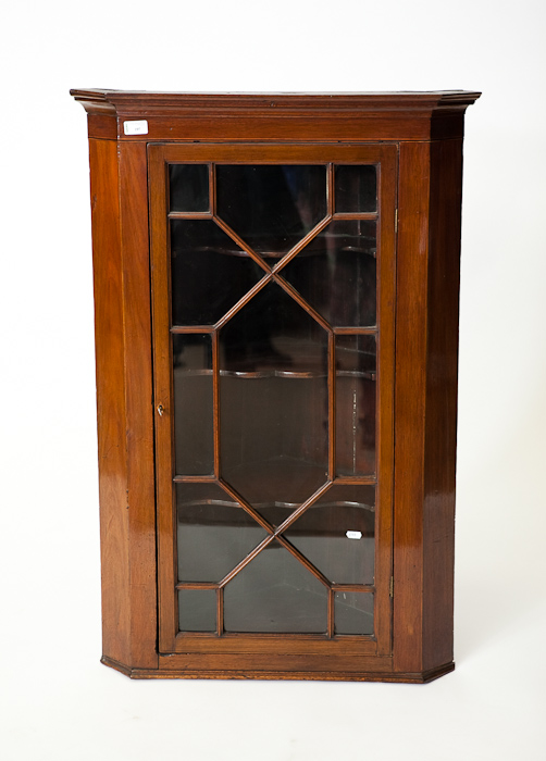 VICTORIAN MAHOGANY CORNER CUPBOARD with single astragal glazed door, 103cm high