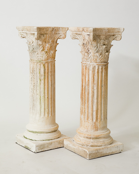 PAIR OF GARDEN WHITE RESIN CORINTHIAN COLUMNS 81cm high