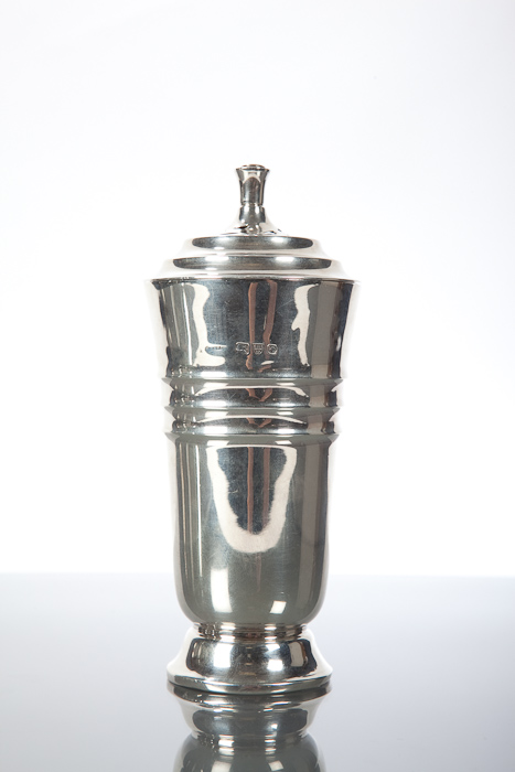 ART DECO SILVER SUGAR CASTER of tapered form, Chester hallmarks, 16cm high