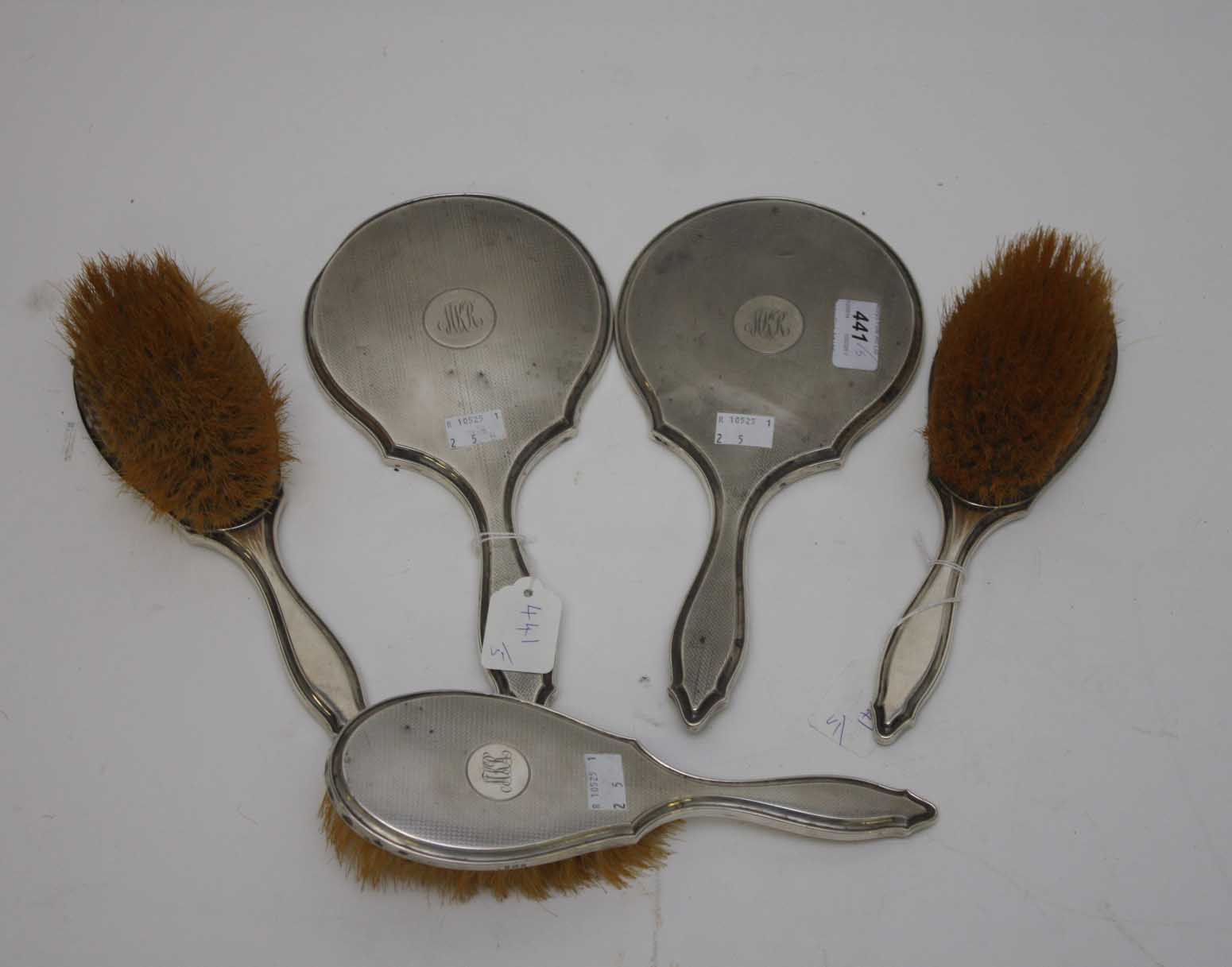 A FIVE PIECE MACHINE TURNED SILVER BRUSH AND COMB SET, 
Birmingham 1921, comprising, three