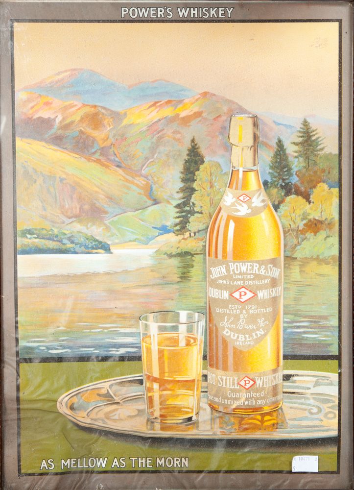 AN ORIGINAL POWERS WHISKEY PUIB ADVERTISING POSTER, 
inscribed As Mellow as the Morn, 19in (48cm)h x