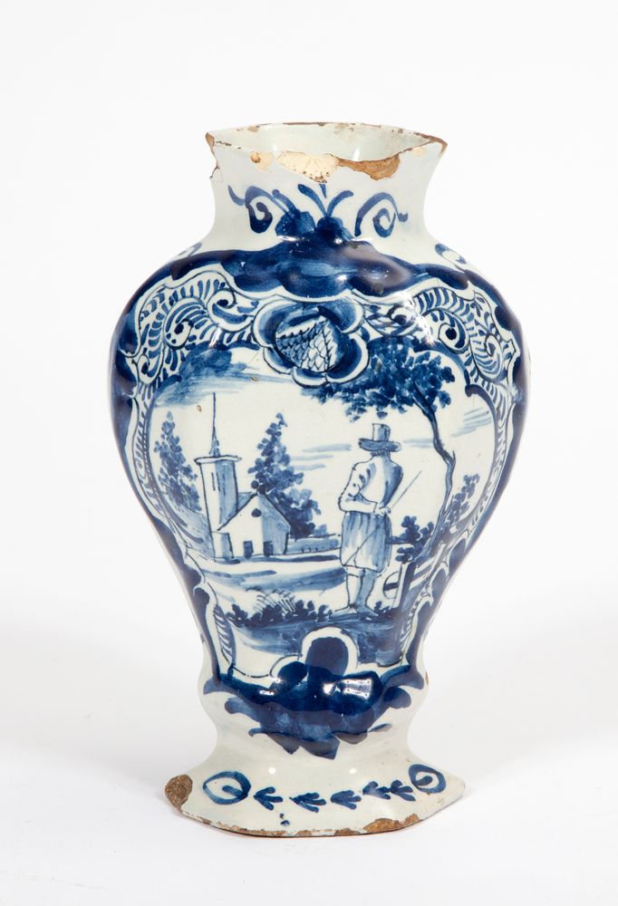 A RUSTIC PORCELAIN VASE, 
as is; an octagonal Wedgewood bowl; a small Staffordshire figure;