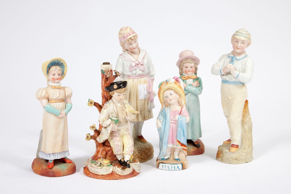 FIVE ASSORTED GERMAN BISQUE FIGURES
and two other figures. (7)