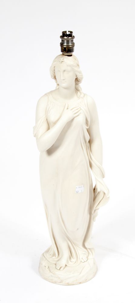 A FINE PARIAN COPELAND FIGURE,
modelled after Beatrice wearing a flowing gown, converted as a