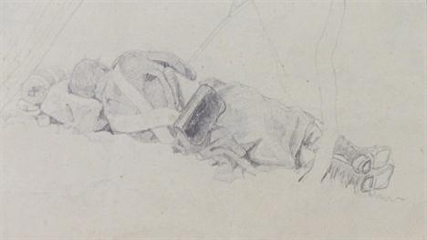 CARL SCHINDLER (VIENNA 1821-1842),
'Soldier Resting', 
signed verson on original folio cover, also