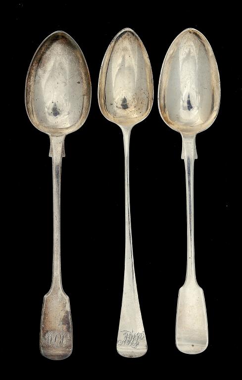 ONE GEORGE III AND TWO VICTORIAN GRAVY SPOONS   Old English and Fiddle patterns, Exeter, by William