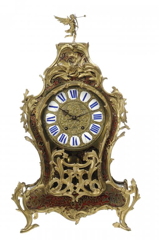 A FRENCH BOULLE BRACKET CLOCK in Louis XV style, the movement with 11cm square plates striking on