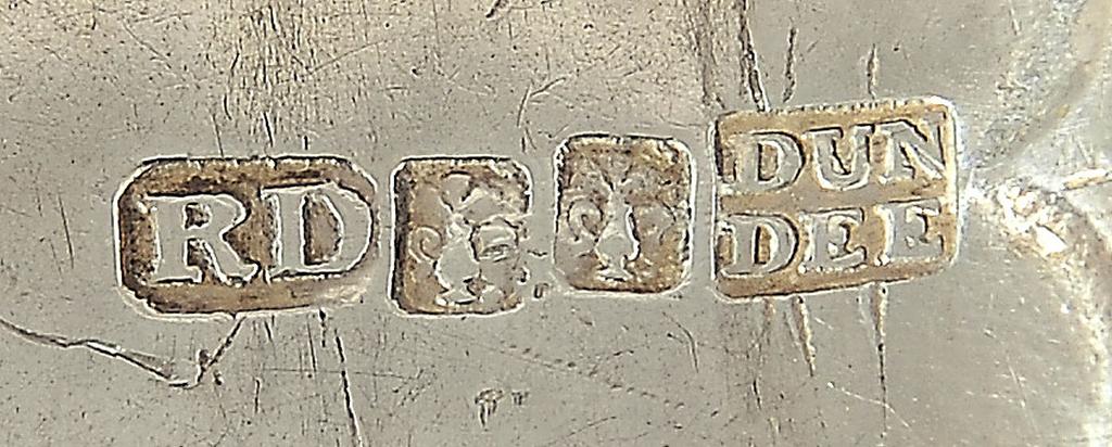 DUNDEE.  A PART SET OF SIX FIDDLE TEA SPOONS  script initial K and a numeral or number, maker RD, - Image 2 of 2