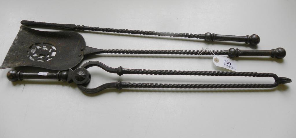 A SET OF THREE VICTORIAN STEEL FIRE IRONS