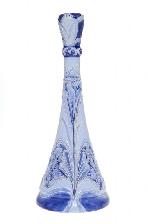 A JAMES MACINTYRE & CO FLORIAN WARE CANDLESTICK DESIGNED BY WILLIAM MOORCROFT 30.5cm h, printed