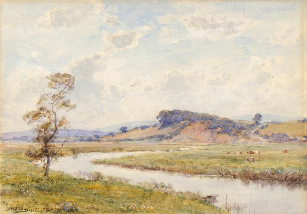 SIR ERNEST ALBERT WATERLOW, RA, PRWS (1850-1919) THE RED CLIFF signed and dated 1905, dated again