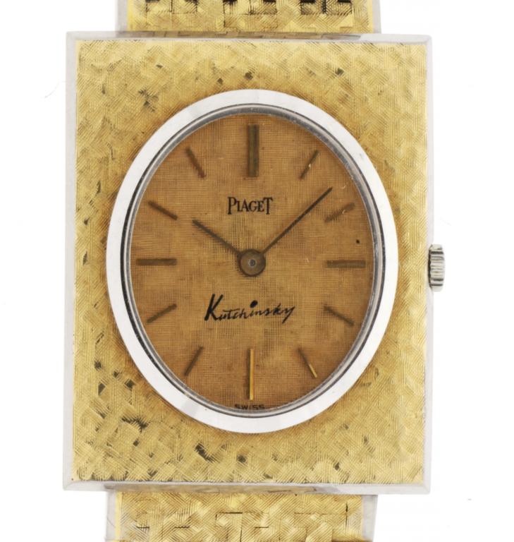 A PIAGET TWO COLOUR 18CT GOLD WRISTWATCH FOR KUTCHINSKY  Ref 916A3, Serial No 71660, case, dial