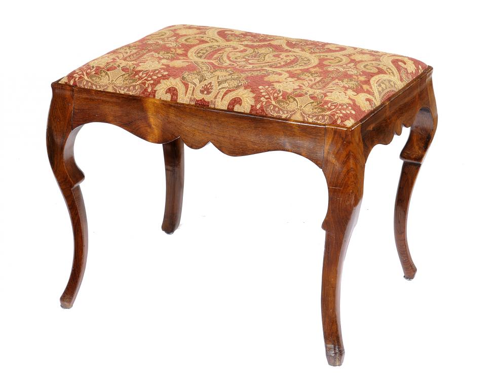 A NAPOLEON III ROSEWOOD DRESSING STOOL  on tapered legs, 58cm w ++Slight wear around the feet but