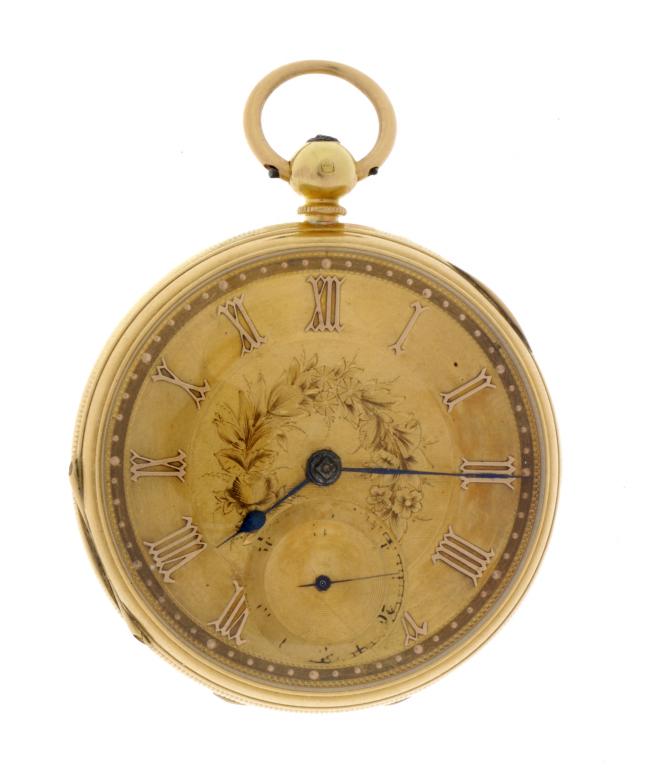 AN ENGLISH 18CT GOLD LEVER WATCH J COHEN BIRMINGHAM  Serial No 30328 with engraved and engine turned