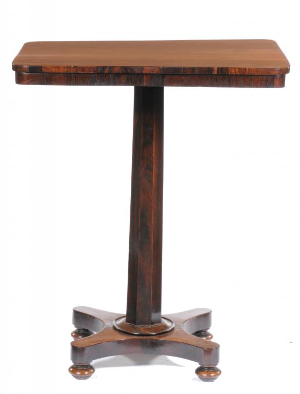 A VICTORIAN ROSEWOOD LAMP TABLE  with octagonal pillar, platform and bun feet, 76cm h; 61 x 45cm ++A