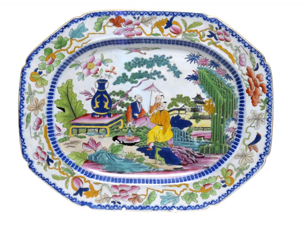 A MASON`S IRONSTONE MEAT DISH printed and painted in bright overglaze enamels with the Mogul