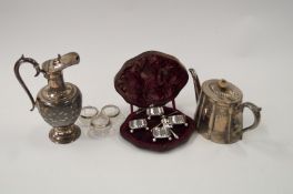 A set of silver plated salts, cased, along with silver plated items etc