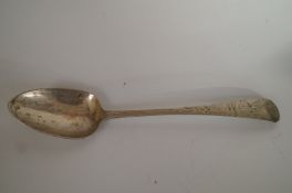 A George III Exeter silver bright cut table spoon, by Joseph Idicks, 1795, with contemporary