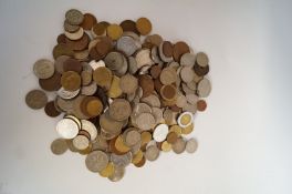 A bag of foreign and UK coins