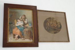 Two 19th century colour prints entitled "The Wheelbarrow" and "Stolen Tresses" by Edwin Roberts