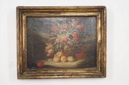 Dutch school, still life of flowers and apricots, in a gilt frame, probably late 18th century; H