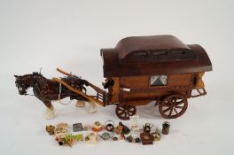 An old gypsy caravan with Shire horse and furniture etc