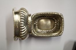A pair of late Victorian silver salts, maker M and L, Birmingham 1899, of rectangular gadrooned