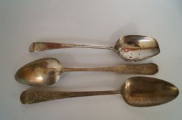 A pair of George III Exeter silver bright cut table spoons, by Richards Ferris, 1793, old English