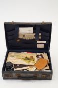 Vintage case with early photos, postcards and Olympus trip 35 camera