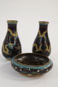 A bowl and two vases, Chinese cloisonne