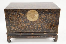 Late 19th/early 20th century Elm gilded black lacquer cloth chest, Shanxi province, China