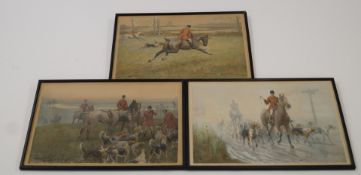 Set of three hunting scenes by Lionel Edwards, circa 1903, each signed in pencil