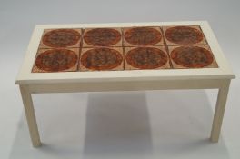 A retro tile top coffee table with painted border