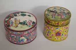 Two oriental enamel boxes and covers