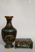 An early 20th century Cloisonne box and cover, along with a Cloisonne vase