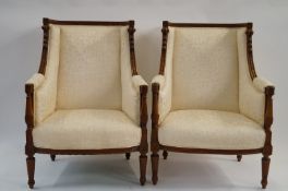A fine French walnut pair of empire style chairs