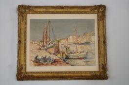 John Mitchell - watercolour on paper, fisherman's port Cesenatico, Adriatic Italy
