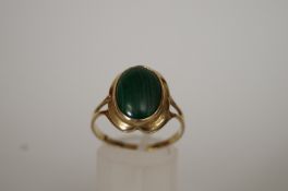 A malachite dress ring, probably German, finger size T 1/2