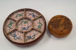 An oriental box and cover, along with a boxed hors d'ouvres set
