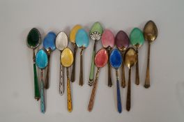 A set of six silver gilt and enamel coffee spoons, by Turner and Simpson, Birmingham 1966, 9.3cm