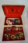 Jewellery box with assorted costume jewellery