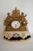 Alabaster clock on gilded wooden base