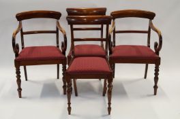 A set of four Australian hardwood dining chairs, labelled "R D Kirkman, Fine Furniture, Sydney"
